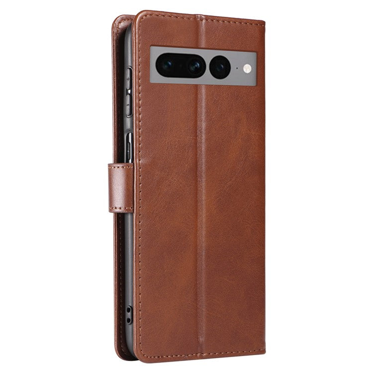 For Google Pixel 7 Pro 5G Anti-fall Phone Cover Square Clasp 
 Leather Phone Case with Stand Wallet - Brown