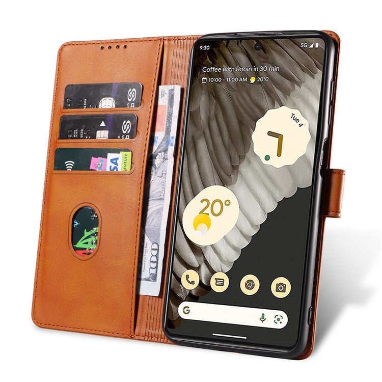 For Google Pixel 7 Pro 5G Anti-fall Phone Cover Square Clasp 
 Leather Phone Case with Stand Wallet - Khaki
