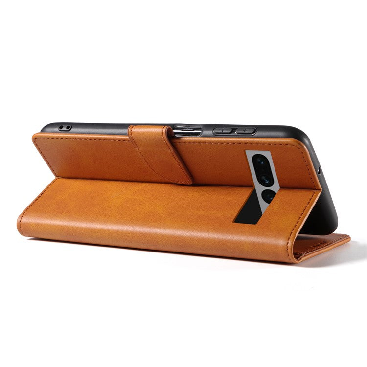 For Google Pixel 7 Pro 5G Anti-fall Phone Cover Square Clasp 
 Leather Phone Case with Stand Wallet - Khaki