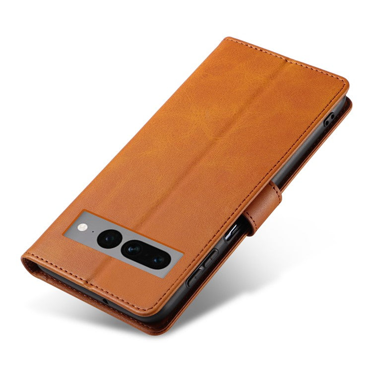 For Google Pixel 7 Pro 5G Anti-fall Phone Cover Square Clasp 
 Leather Phone Case with Stand Wallet - Khaki