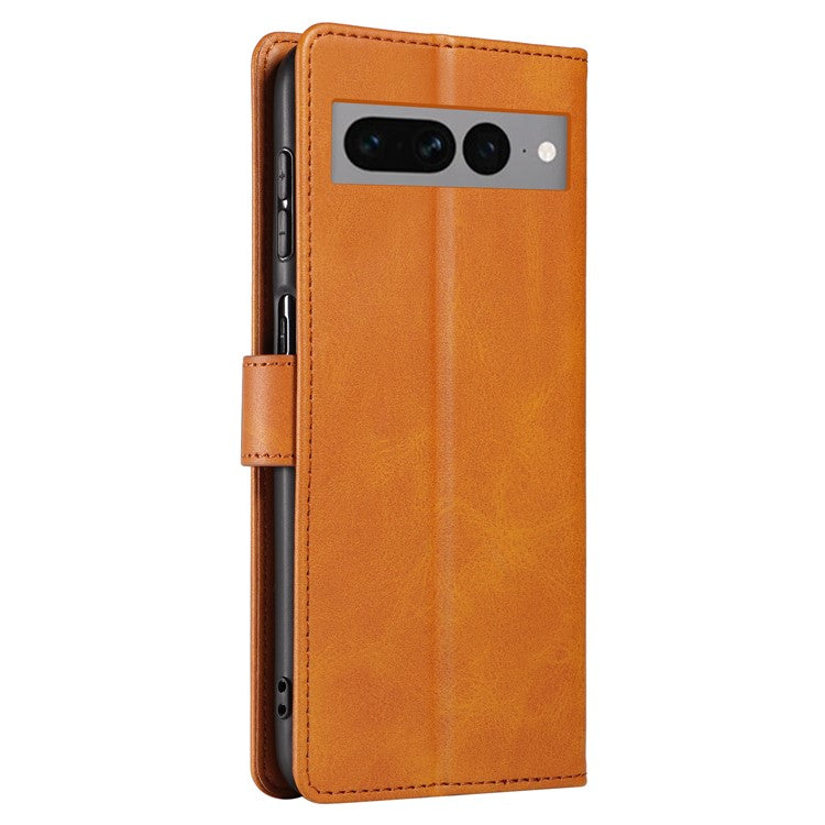 For Google Pixel 7 Pro 5G Anti-fall Phone Cover Square Clasp 
 Leather Phone Case with Stand Wallet - Khaki
