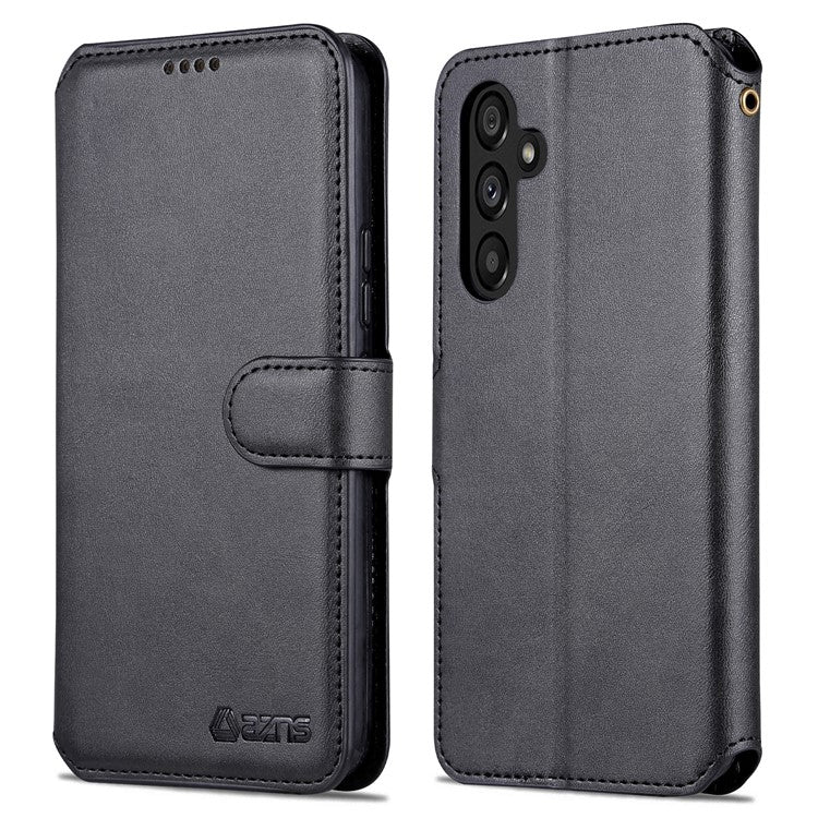 AZNS For Samsung Galaxy A34 5G Calf Texture Leather Phone Cover with Wallet Stand Anti-drop Case - Black