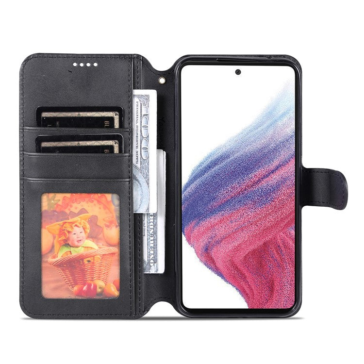 AZNS For Samsung Galaxy A34 5G Calf Texture Leather Phone Cover with Wallet Stand Anti-drop Case - Black