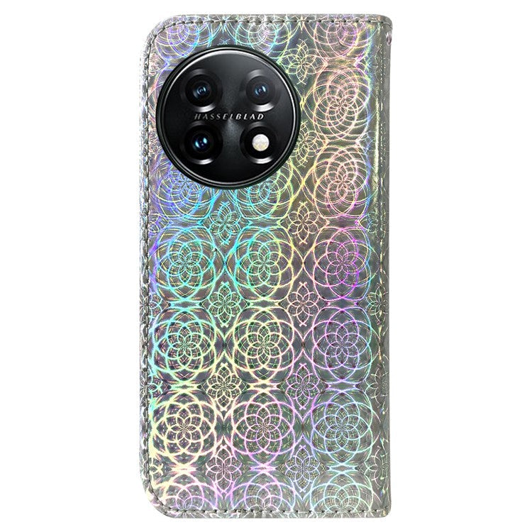 For OnePlus 11 5G Drop-proof Phone Case Dazzling Flower Pattern Wallet Stand PU Leather Phone Cover - Grey