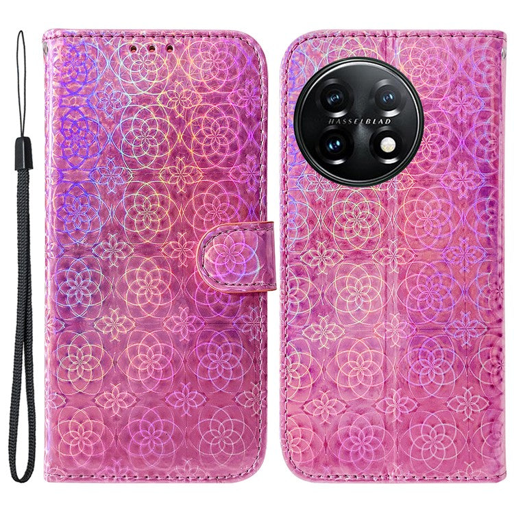 For OnePlus 11 5G Drop-proof Phone Case Dazzling Flower Pattern Wallet Stand PU Leather Phone Cover - Pink