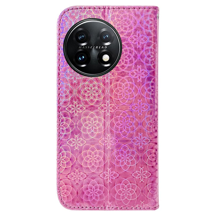 For OnePlus 11 5G Drop-proof Phone Case Dazzling Flower Pattern Wallet Stand PU Leather Phone Cover - Pink