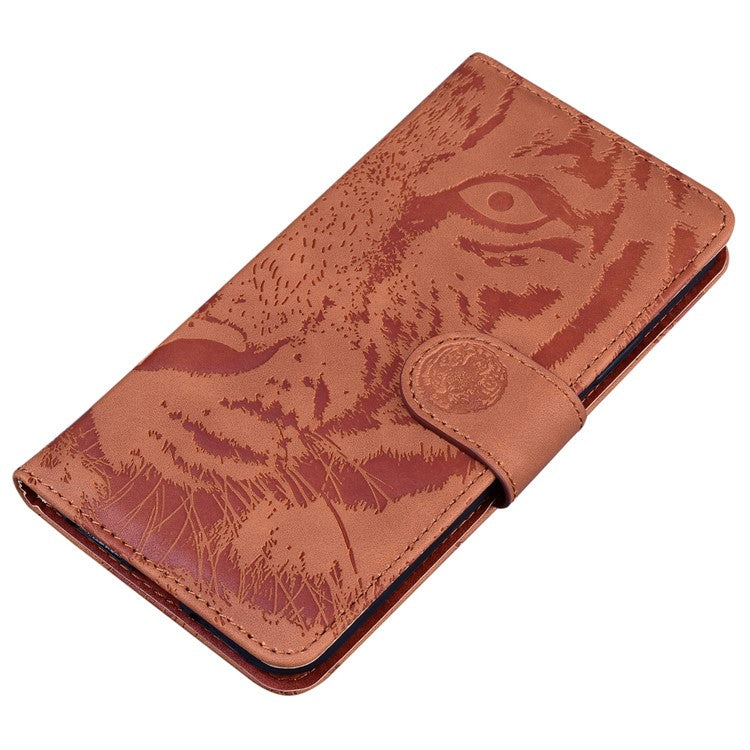 For OnePlus 11 5G Tiger Imprinted Cell Phone Cover PU Leather Wallet Stand Protective Phone Case - Brown