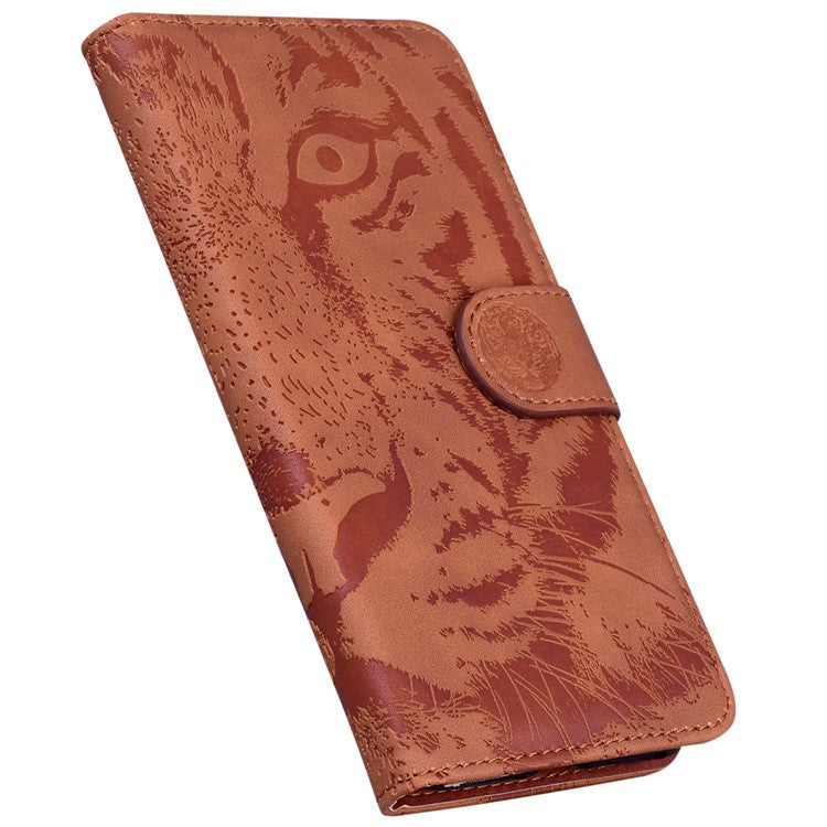 For OnePlus 11 5G Tiger Imprinted Cell Phone Cover PU Leather Wallet Stand Protective Phone Case - Brown