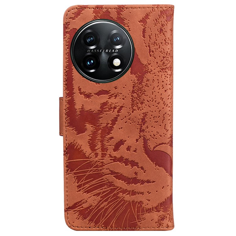 For OnePlus 11 5G Tiger Imprinted Cell Phone Cover PU Leather Wallet Stand Protective Phone Case - Brown