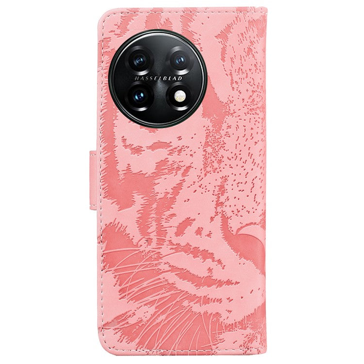 For OnePlus 11 5G Tiger Imprinted Cell Phone Cover PU Leather Wallet Stand Protective Phone Case - Pink