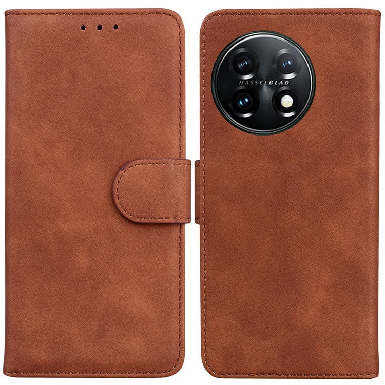 For OnePlus 11 5G Full Protection Phone Case PU Leather Smartphone Cover with Wallet Stand - Brown