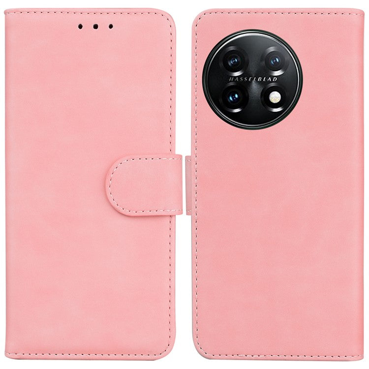 For OnePlus 11 5G Full Protection Phone Case PU Leather Smartphone Cover with Wallet Stand - Pink