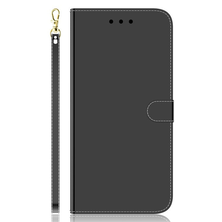 Smartphone Case For Honor X8 5G , Stand Wallet Mirror-like Surface PU Leather Cell Phone Cover - Black