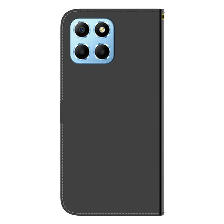 Smartphone Case For Honor X8 5G , Stand Wallet Mirror-like Surface PU Leather Cell Phone Cover - Black
