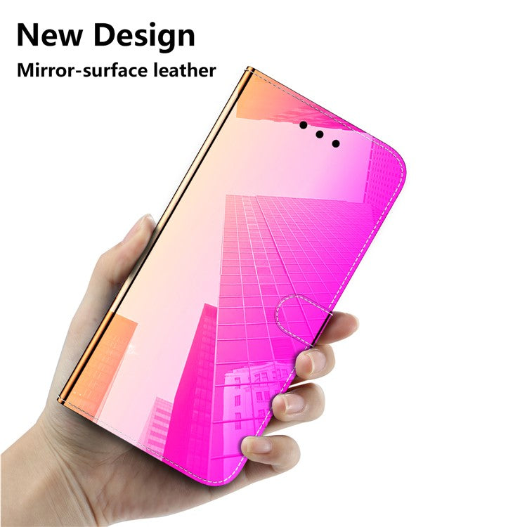 Smartphone Case For Honor X8 5G , Stand Wallet Mirror-like Surface PU Leather Cell Phone Cover - Rose