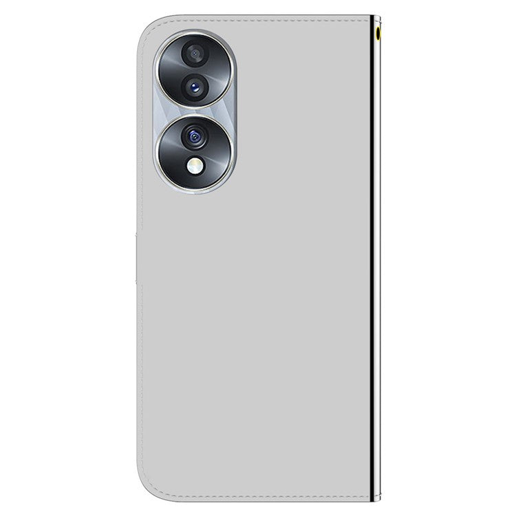 For Honor 70 5G Mirror-like Surface PU Leather Wallet Phone Case Stand Flip Cover with Strap - Silver
