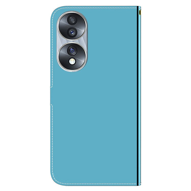For Honor 70 5G Mirror-like Surface PU Leather Wallet Phone Case Stand Flip Cover with Strap - Blue