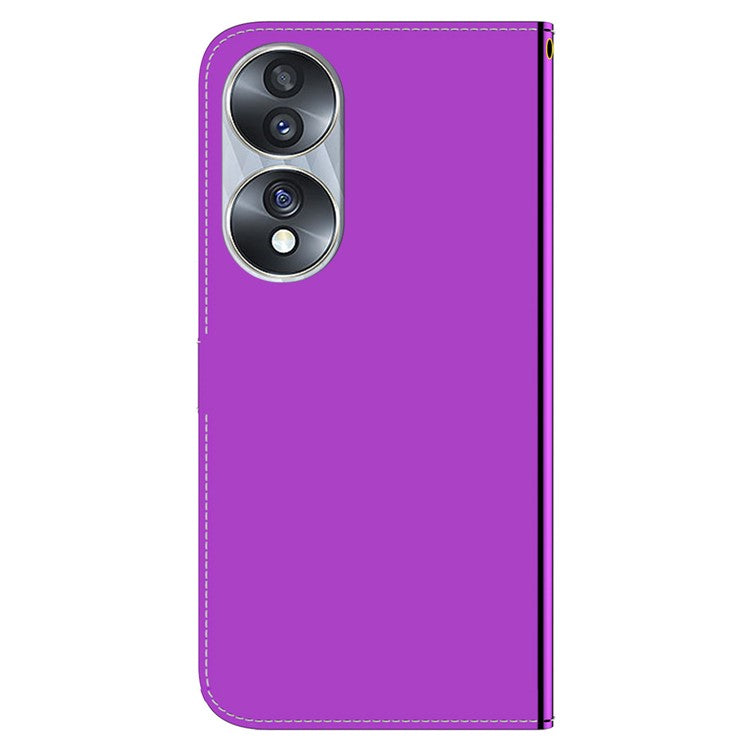 For Honor 70 5G Mirror-like Surface PU Leather Wallet Phone Case Stand Flip Cover with Strap - Purple
