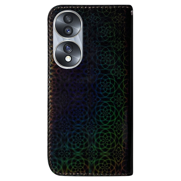 For Honor 70 5G PU Leather Dazzling Flower Pattern Shockproof Phone Case Stand Wallet with Strap - Black