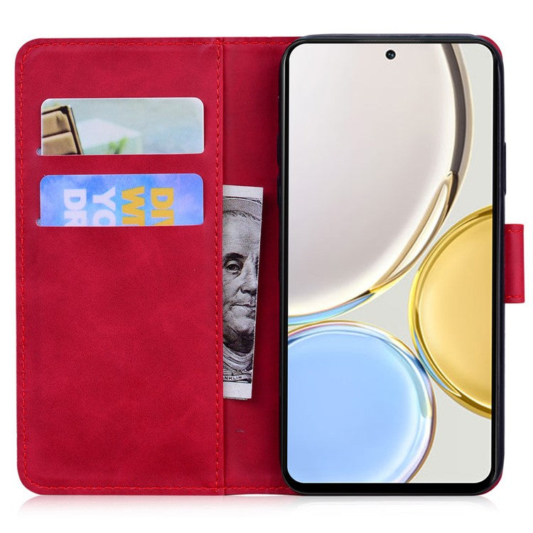 For Honor 70 5G PU Leather Wallet Phone Case Butterfly Pattern TPU Interior Stand Cover - Red