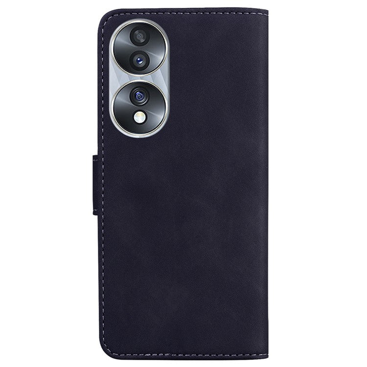 For Honor 70 5G PU Leather Flip Phone Case Solid Color Folio Book Stand Wallet Cover - Black