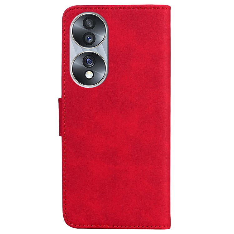 For Honor 70 5G PU Leather Flip Phone Case Solid Color Folio Book Stand Wallet Cover - Red