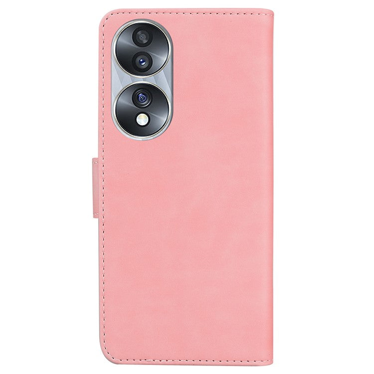 For Honor 70 5G PU Leather Flip Phone Case Solid Color Folio Book Stand Wallet Cover - Pink