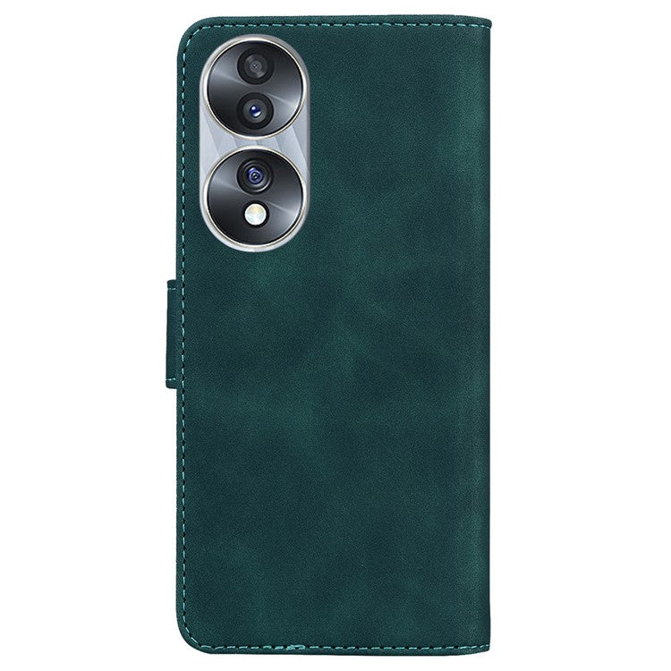 For Honor 70 5G PU Leather Flip Phone Case Solid Color Folio Book Stand Wallet Cover - Green