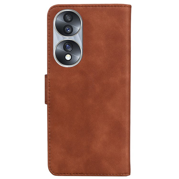 For Honor 70 5G PU Leather Flip Phone Case Solid Color Folio Book Stand Wallet Cover - Brown