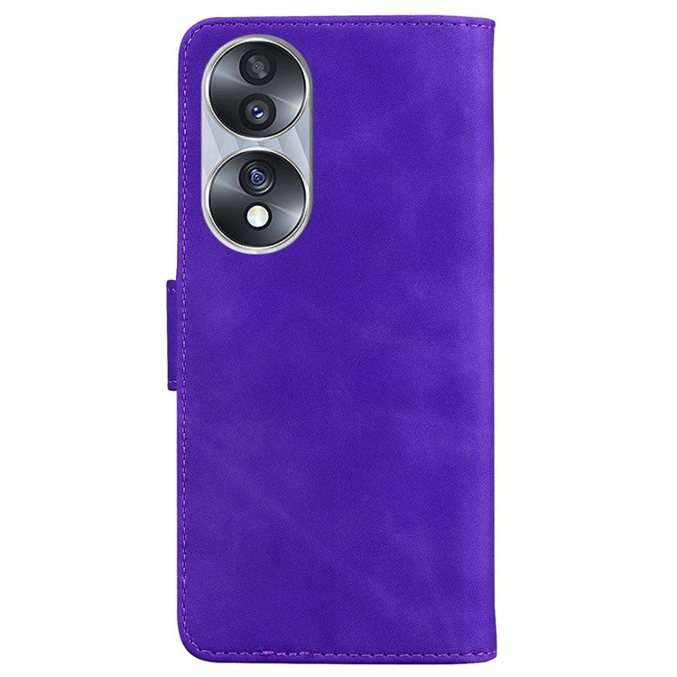 For Honor 70 5G PU Leather Flip Phone Case Solid Color Folio Book Stand Wallet Cover - Purple