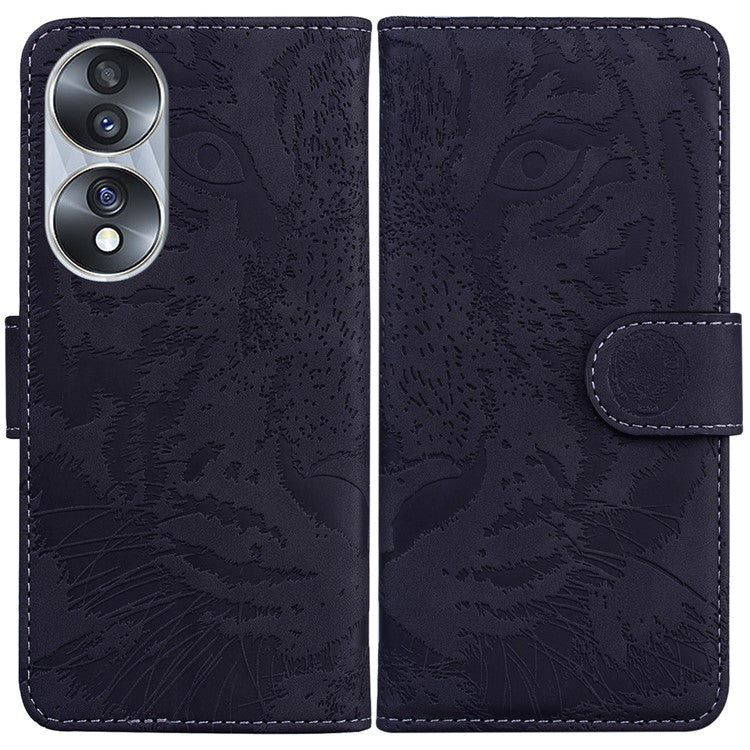 For Honor 70 5G PU Leather Flip Cover Tiger Pattern Imprinted Wallet Stand Protective Phone Case - Black