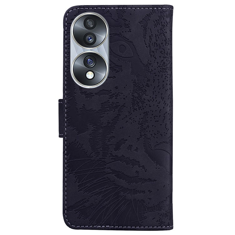 For Honor 70 5G PU Leather Flip Cover Tiger Pattern Imprinted Wallet Stand Protective Phone Case - Black