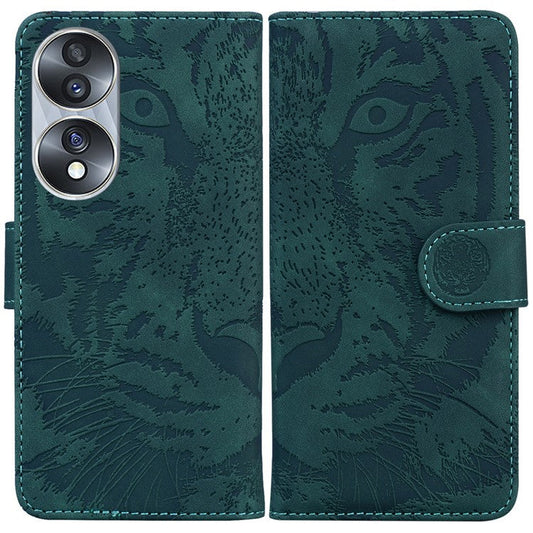 For Honor 70 5G PU Leather Flip Cover Tiger Pattern Imprinted Wallet Stand Protective Phone Case - Green