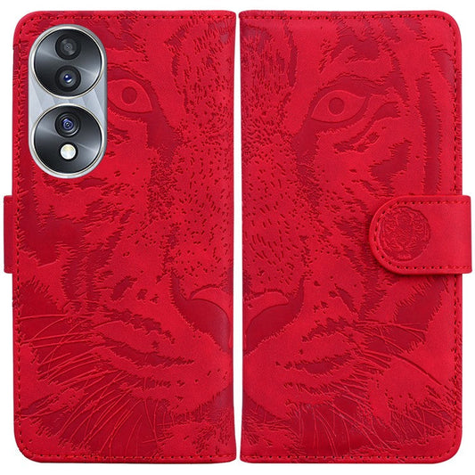 For Honor 70 5G PU Leather Flip Cover Tiger Pattern Imprinted Wallet Stand Protective Phone Case - Red