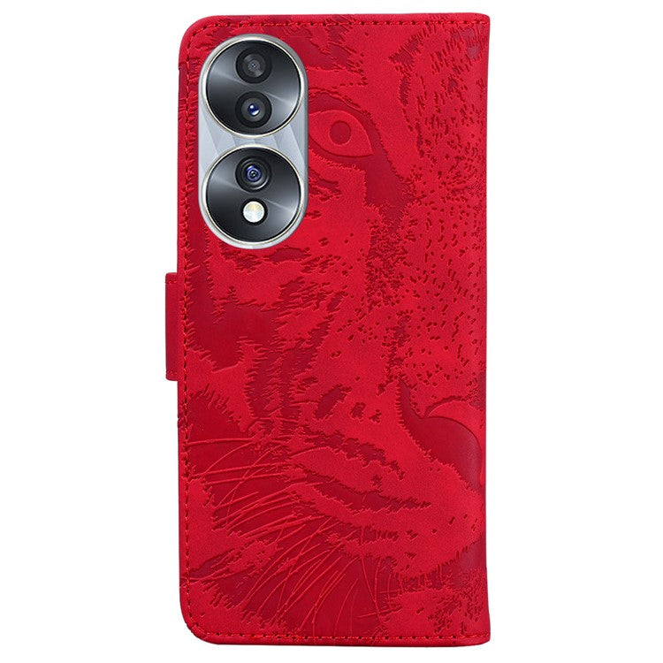 For Honor 70 5G PU Leather Flip Cover Tiger Pattern Imprinted Wallet Stand Protective Phone Case - Red
