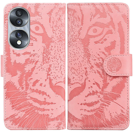 For Honor 70 5G PU Leather Flip Cover Tiger Pattern Imprinted Wallet Stand Protective Phone Case - Pink