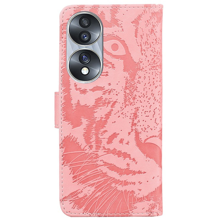 For Honor 70 5G PU Leather Flip Cover Tiger Pattern Imprinted Wallet Stand Protective Phone Case - Pink