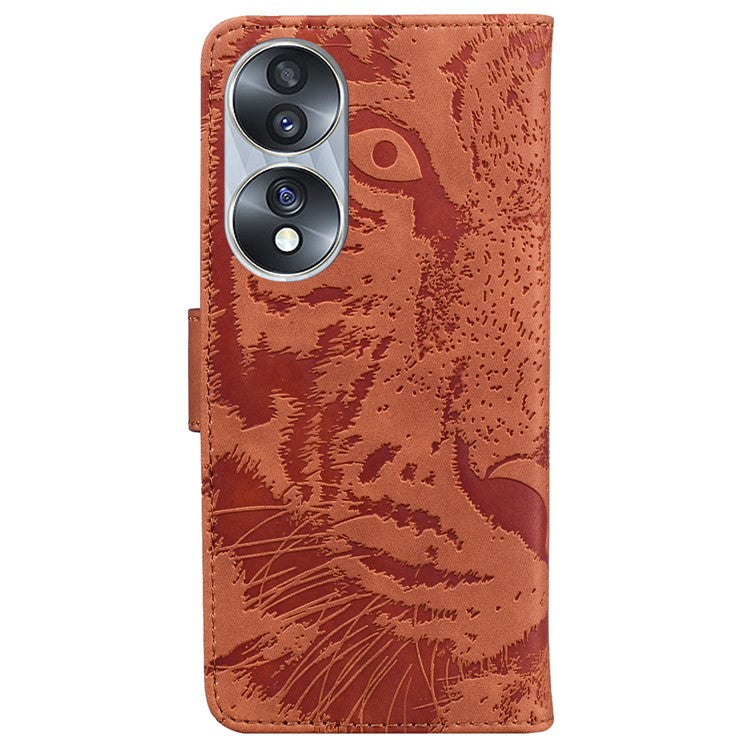 For Honor 70 5G PU Leather Flip Cover Tiger Pattern Imprinted Wallet Stand Protective Phone Case - Brown