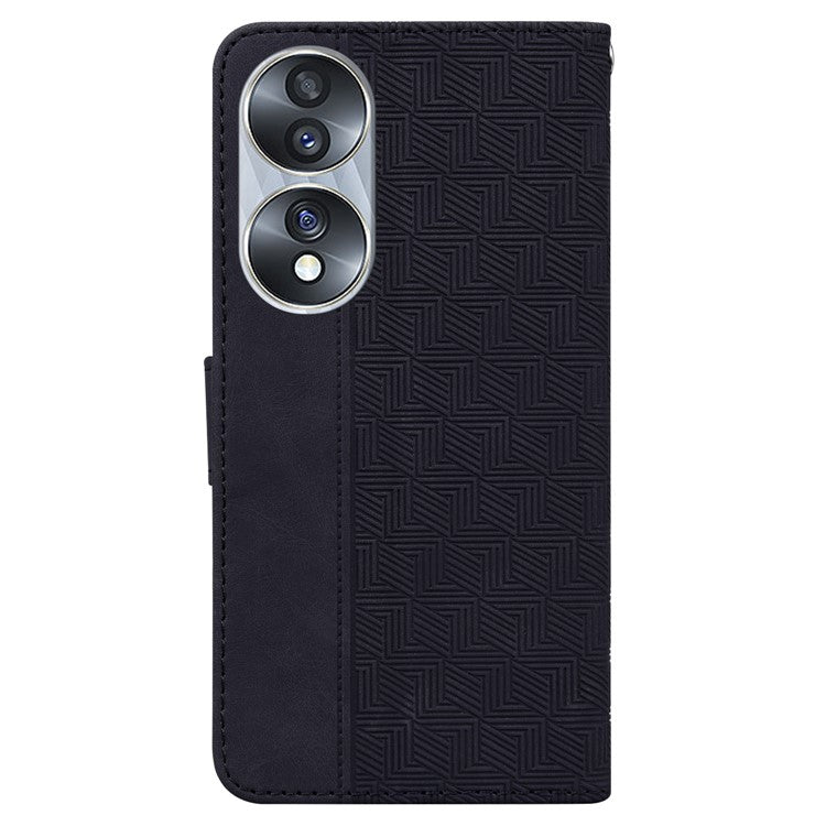 For Honor 70 5G Imprinted Phone Case PU Leather Drop-proof Flip Phone Cover with Wallet Stand - Black