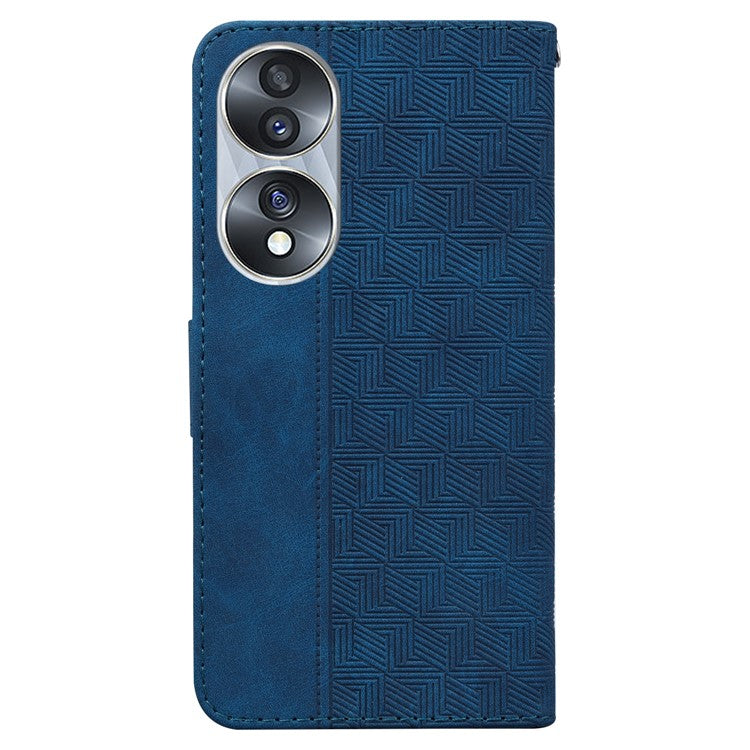 For Honor 70 5G Imprinted Phone Case PU Leather Drop-proof Flip Phone Cover with Wallet Stand - Blue