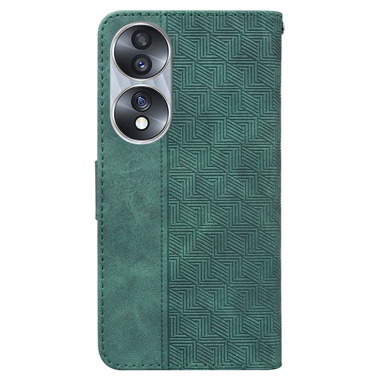 For Honor 70 5G Imprinted Phone Case PU Leather Drop-proof Flip Phone Cover with Wallet Stand - Green