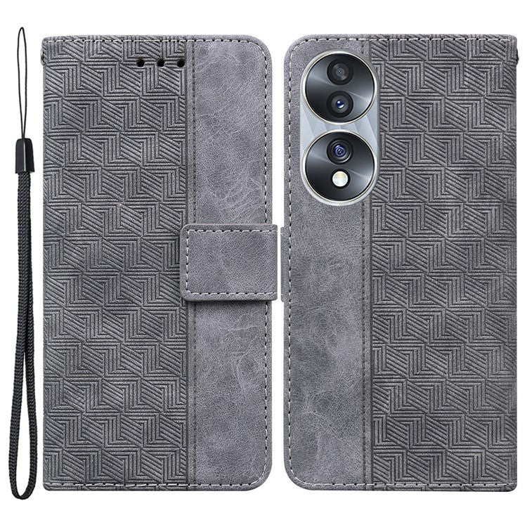 For Honor 70 5G Imprinted Phone Case PU Leather Drop-proof Flip Phone Cover with Wallet Stand - Grey