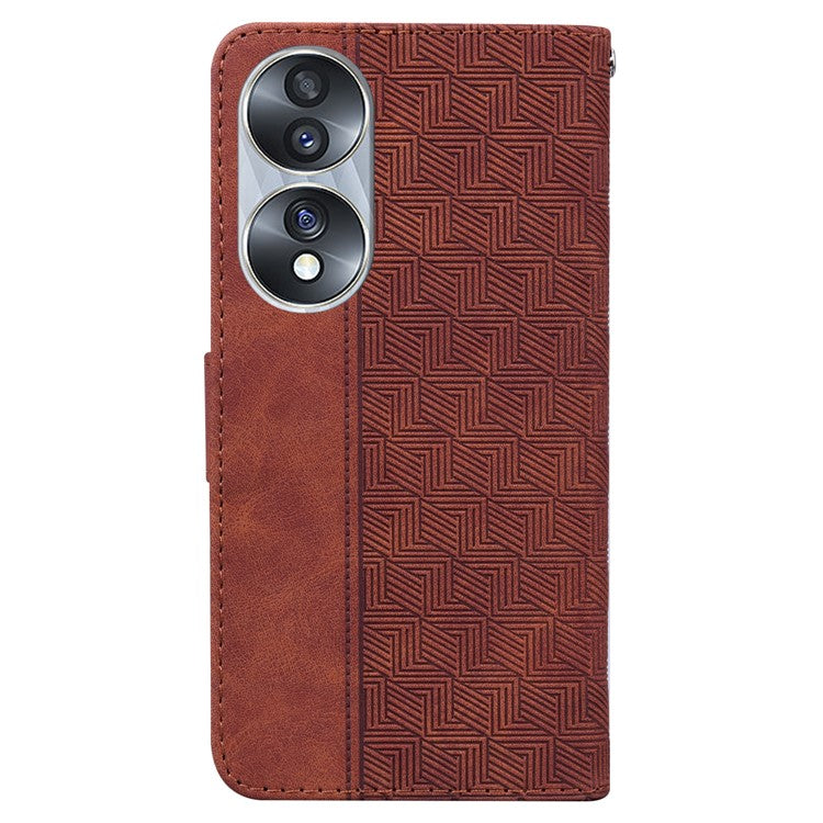 For Honor 70 5G Imprinted Phone Case PU Leather Drop-proof Flip Phone Cover with Wallet Stand - Brown