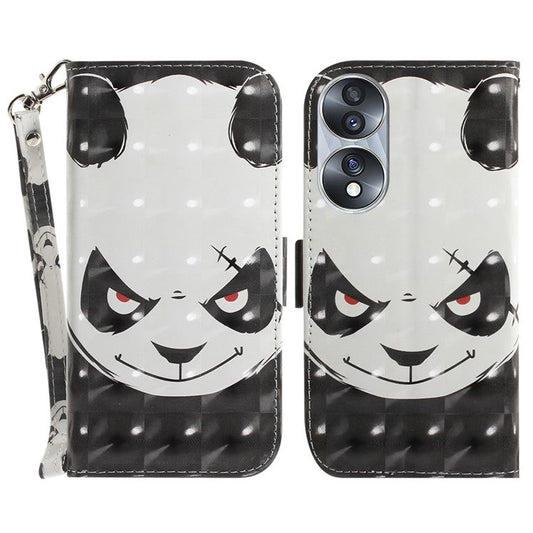 For Honor 70 5G PU Leather Phone Case Stand Wallet Anti-fall Cell Phone Cover with Strap - Angry Panda