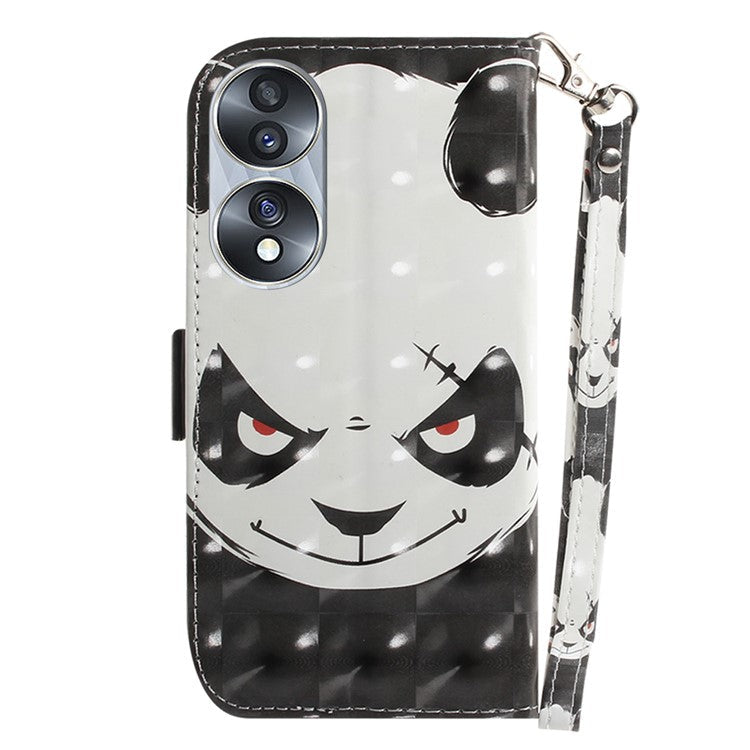 For Honor 70 5G PU Leather Phone Case Stand Wallet Anti-fall Cell Phone Cover with Strap - Angry Panda