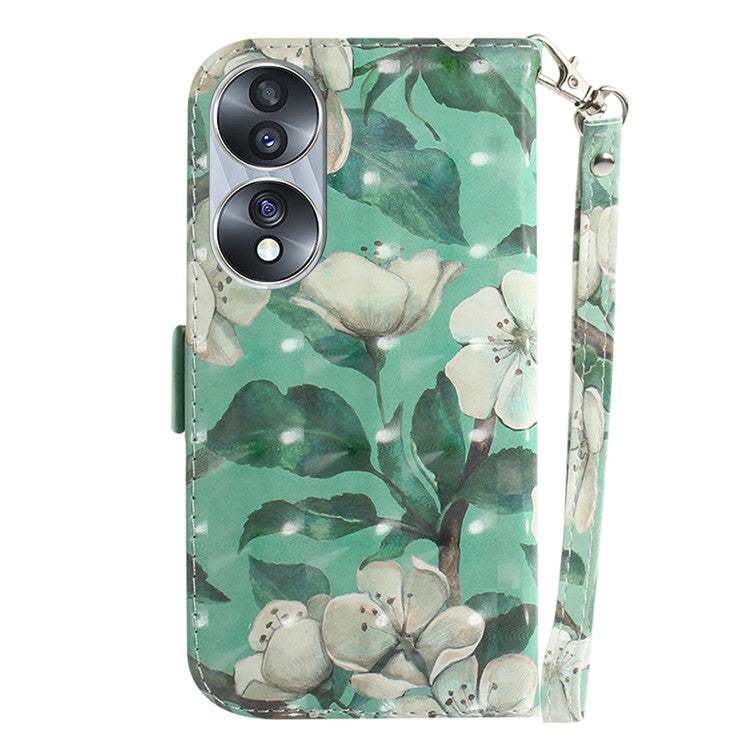 For Honor 70 5G PU Leather Phone Case Stand Wallet Anti-fall Cell Phone Cover with Strap - Watercolor Flowers