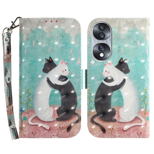 For Honor 70 5G PU Leather Phone Case Stand Wallet Anti-fall Cell Phone Cover with Strap - Two Cats