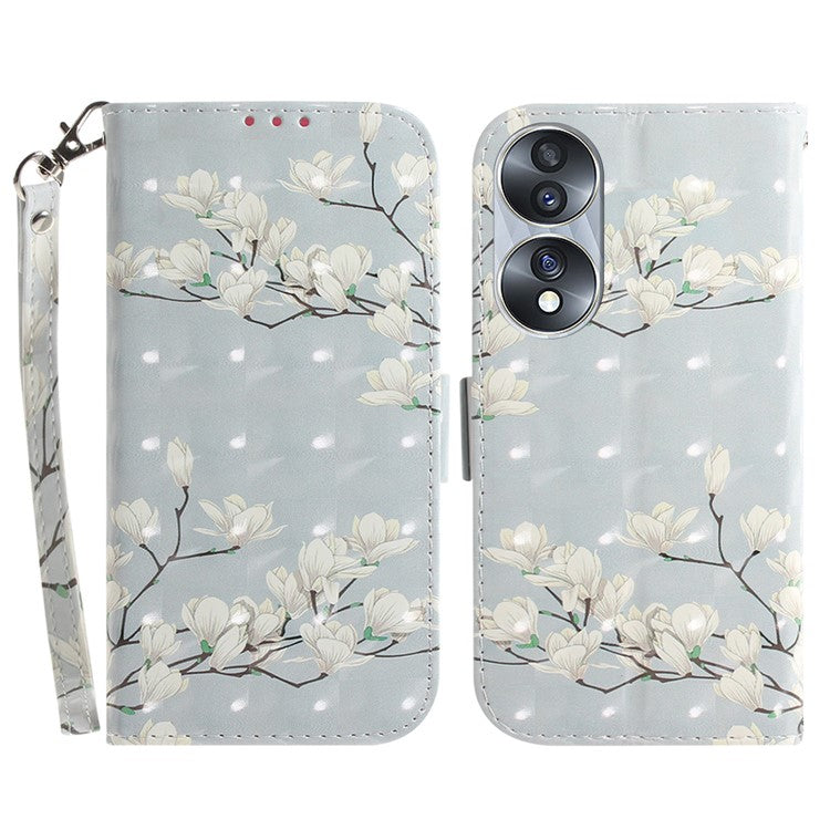 For Honor 70 5G PU Leather Phone Case Stand Wallet Anti-fall Cell Phone Cover with Strap - Magnolia