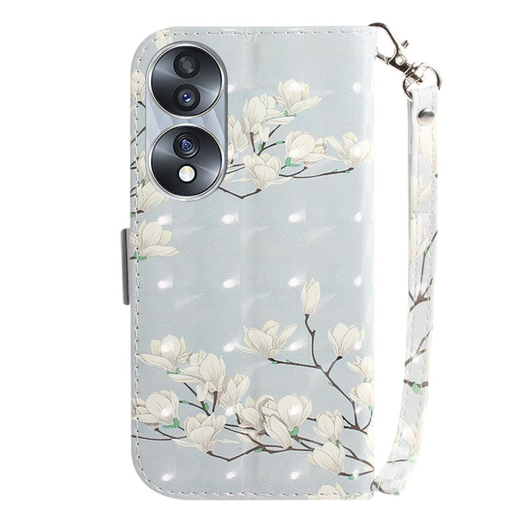 For Honor 70 5G PU Leather Phone Case Stand Wallet Anti-fall Cell Phone Cover with Strap - Magnolia