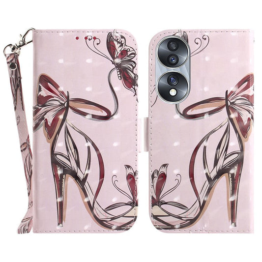For Honor 70 5G PU Leather Phone Case Stand Wallet Anti-fall Cell Phone Cover with Strap -  Butterfly High Heels